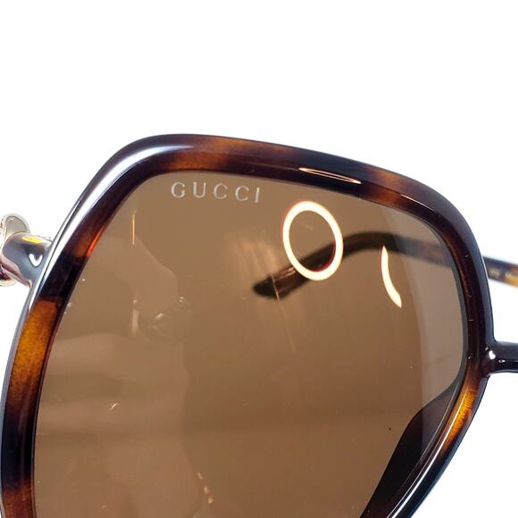 Gucci Oversized Sunglasses Horsebit Detail Square Havana Brown Gold GG0890S NEW - Picture 9 of 13